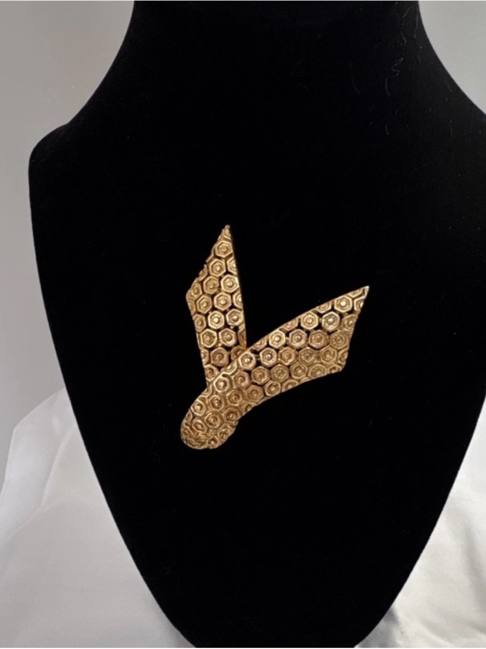 Gold Honeycomb-Pattern Statement Brooch